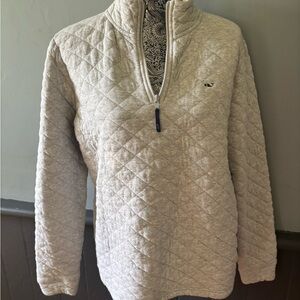 Vineyard Vines Light Gray Quilted Half-Zip Pullover Ladies Size Medium